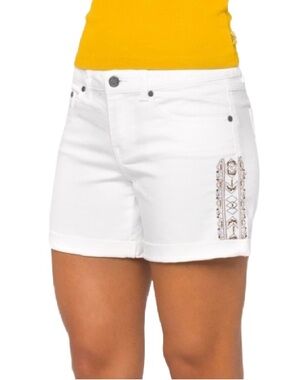prAna Kara Embroidered Organic Cotton Shorts size 14/32 White Brown Gorpcore